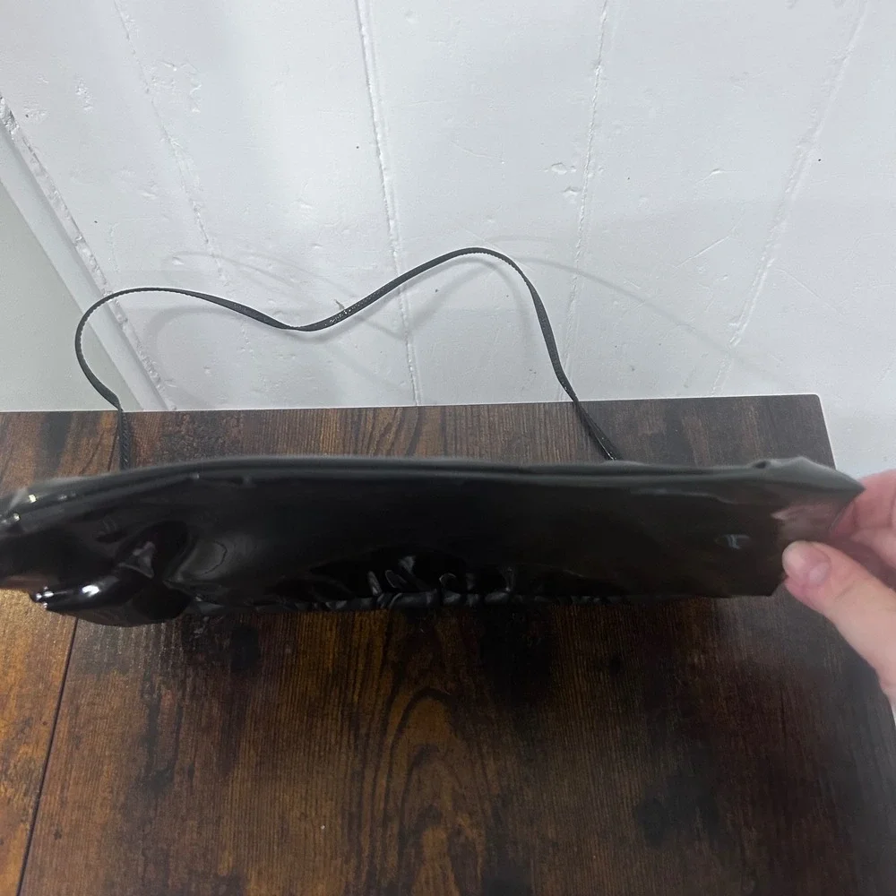 Vintage Black Patent Leather Ruched Frame Shoulder Bag Clutch Evening Purse